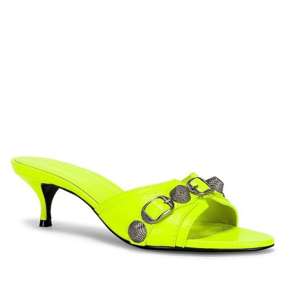 BALENCIAGA Cagole Mules in Fluo Yellow & Palladium 37 with box Womens low Heels - Picture 1 of 16